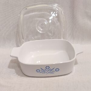 Corningware White Dish with Blue Floral Design